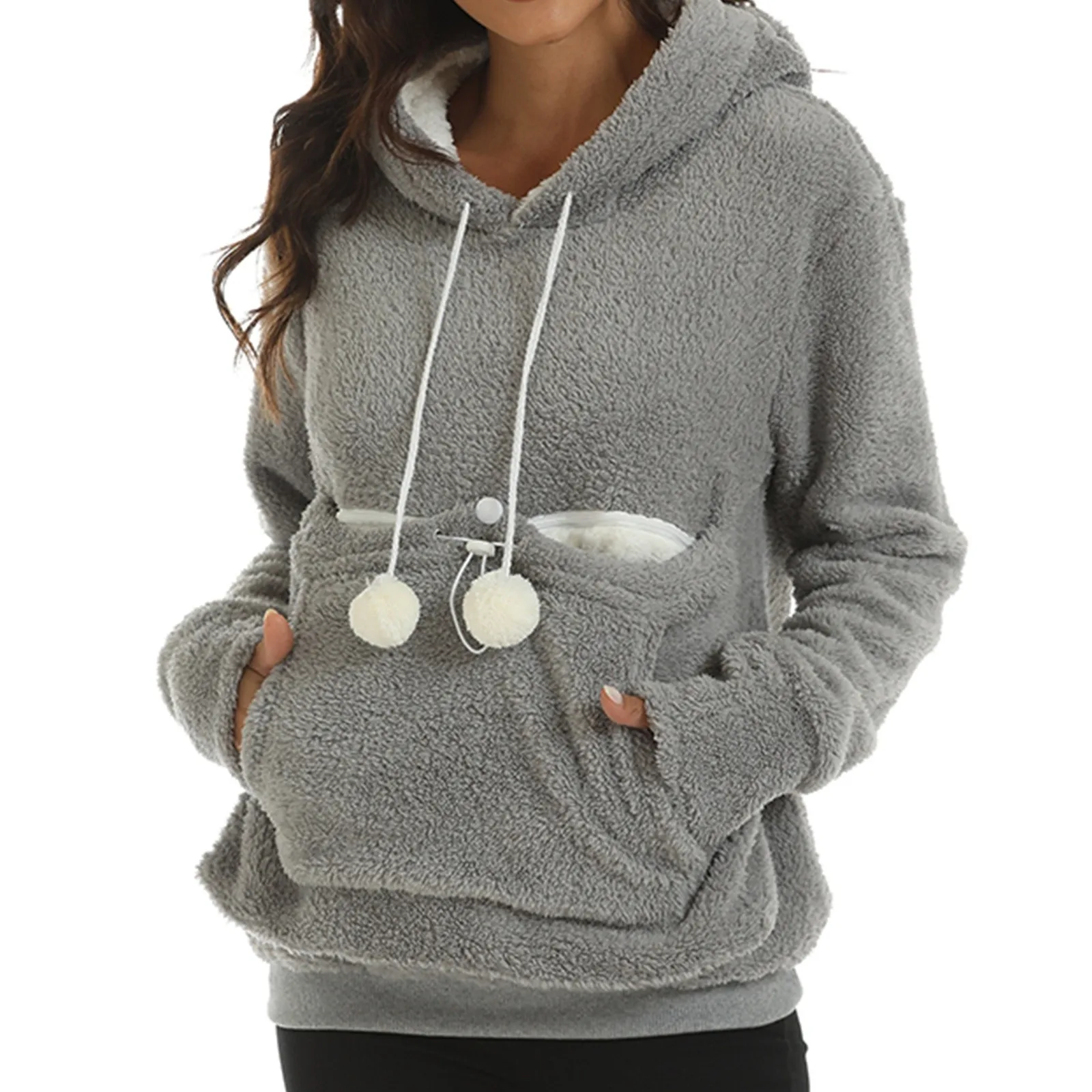 Hoodies Women 2024 Cute Pet Hoodies Sweatshirt with Ear Cartoon Big Pouch Long Sleeve Loose Plush Pullover Autumn Winter