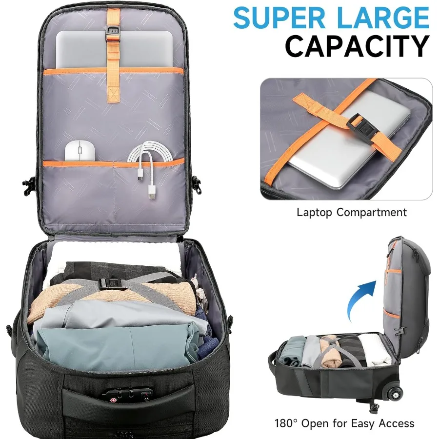 حقيبة ظهر تحمل على الظهر مقاس 17.3 بوصة حقيبة ظهر للسفر مع حجرة للأحذية 50 لتر حقيبة ظهر بعجلات تحمل على مقصورة الأمتعة والكمبيوتر المحمول USB C #5
