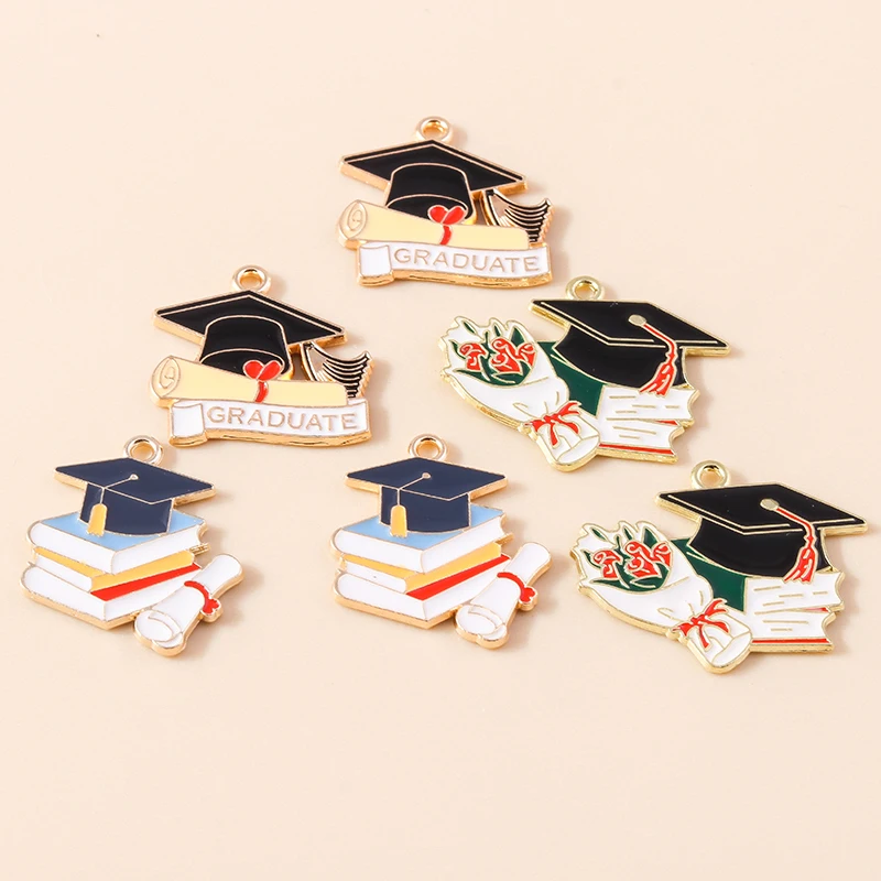 10pcs Enamel Graduation Ceremony Professor Students Mortarboard Charms for Necklaces Earrings DIY Jewelry Making Accessories