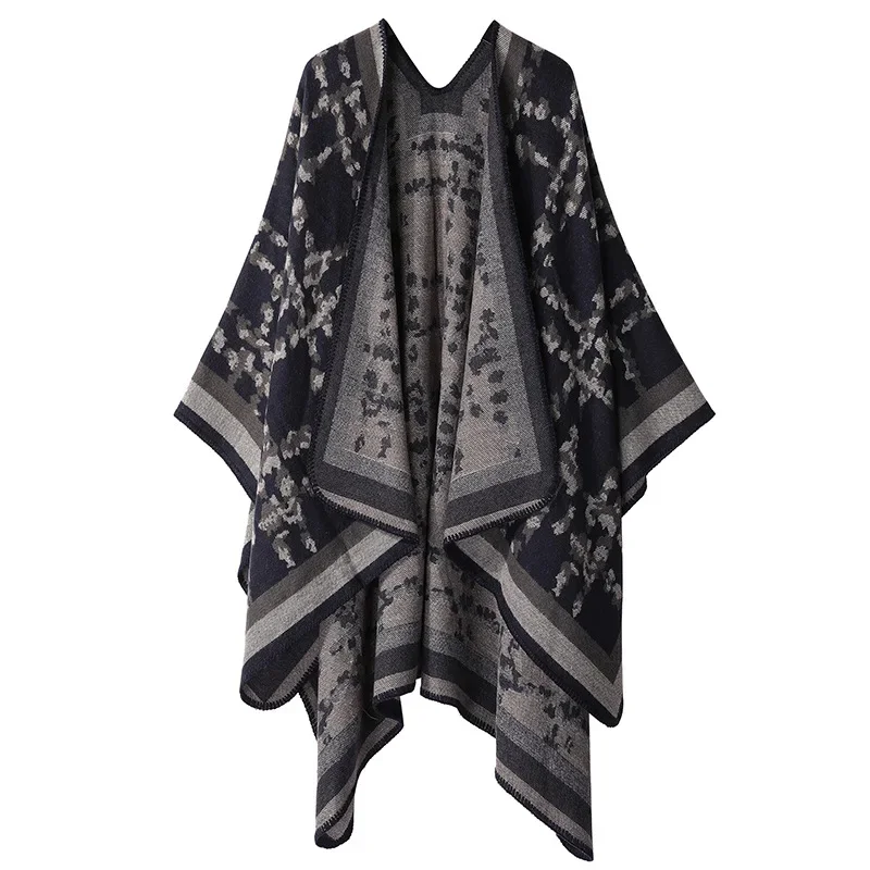 여성용 스트라이프 작은 사각형 모조 캐시미어 아크릴 따뜻한 에어컨 목도리 선 스크린 망토 관광 망토 오렌지