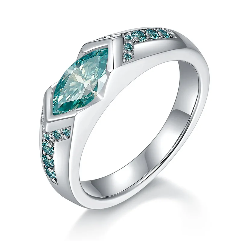 

1 carat teal Moissanite ring Women's VVS Certified Moissanite Diamond Anniversary Wedding platinum-plated silver ring