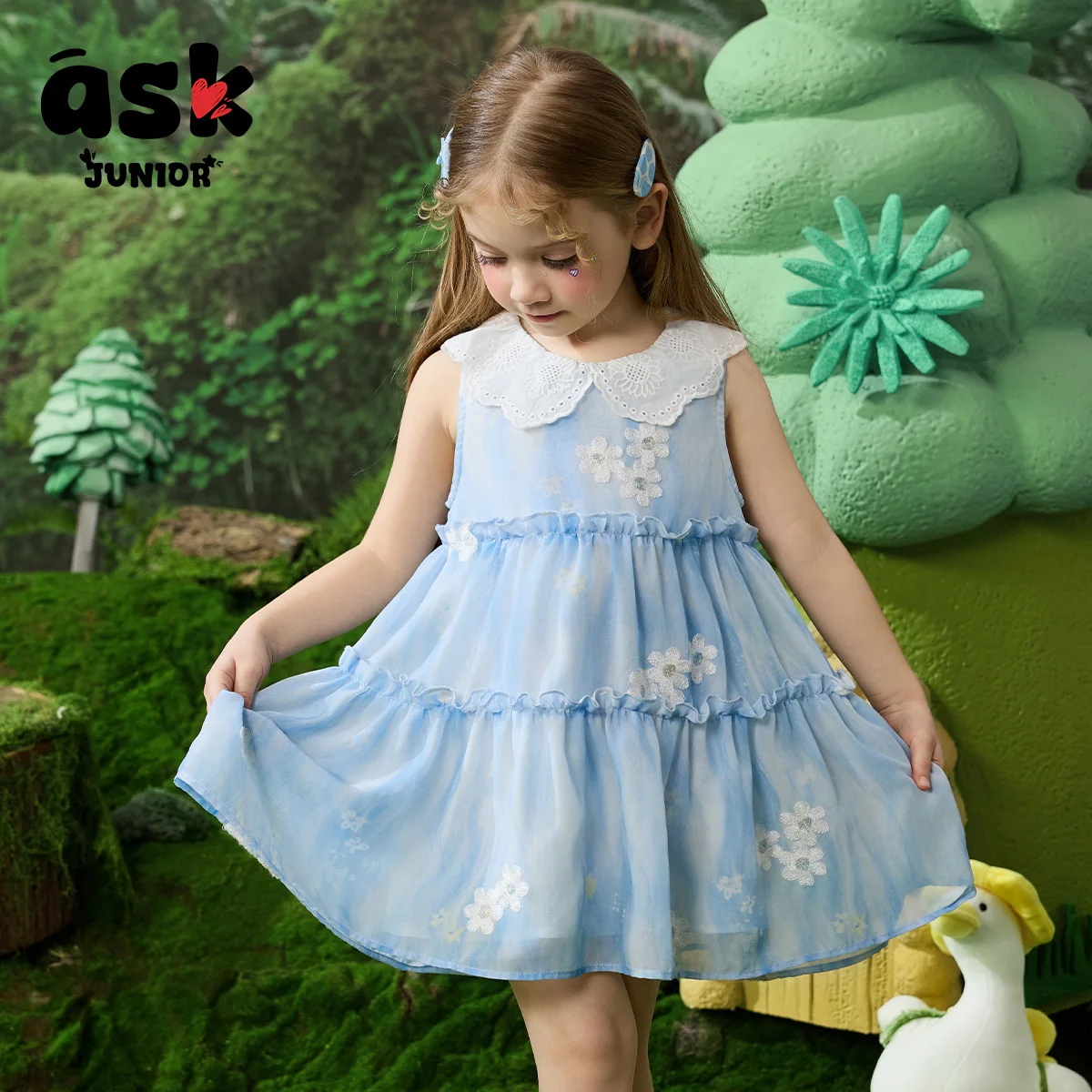 اسأل تنورة الأطفال الصغار الصيف تنفس سترة تنورة دمية طوق كشكش حافة فستان الأطفال والفتيات عطلة تنورة #3