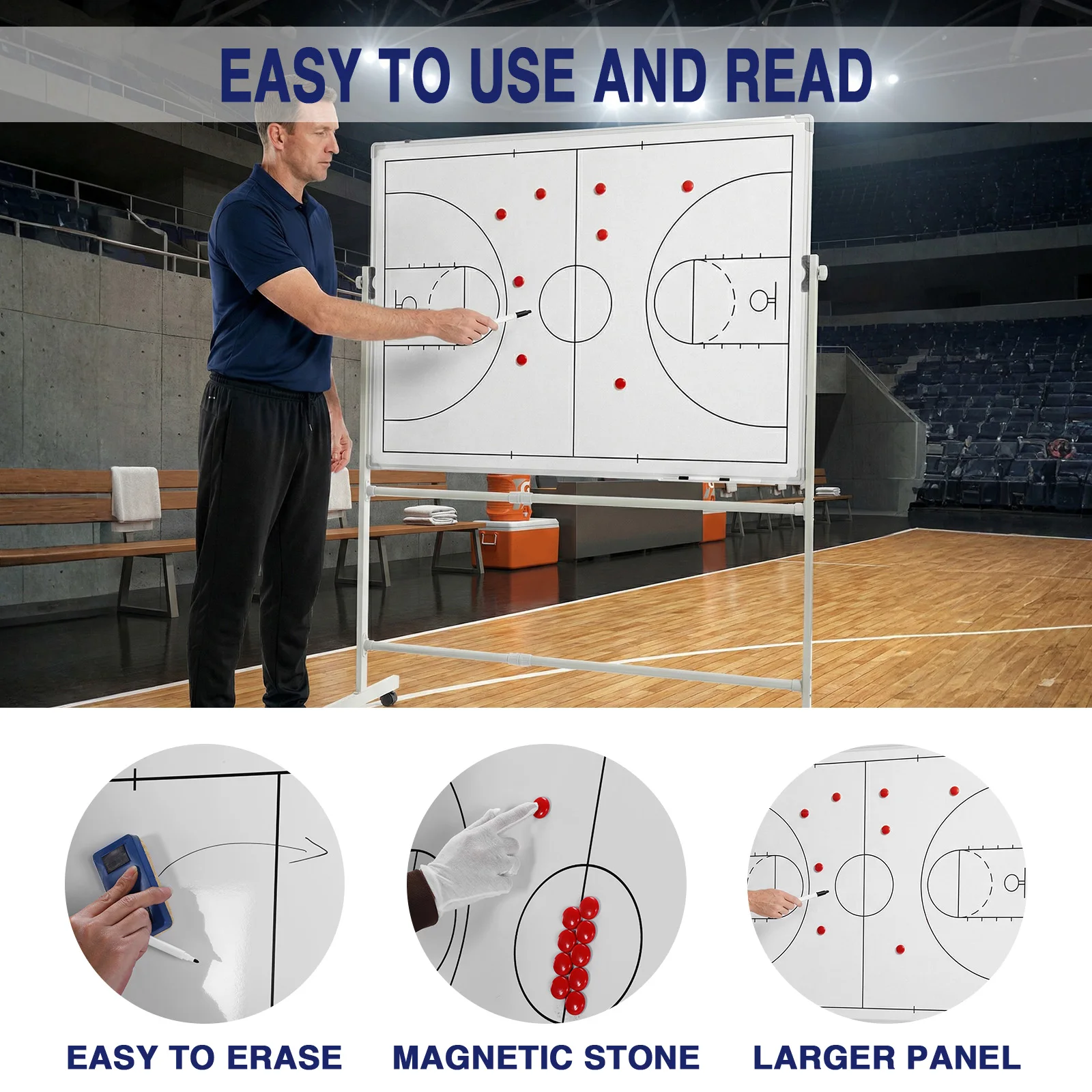 

Двусторонняя футбольная тренерская доска с поворотом на 360 градусов, регулируемая по высоте, с магнитами, маркером и ластиком для тренеров