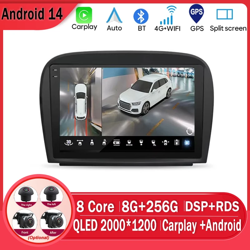 

Android 14 For Mercedes SL R230 SL350 SL500 SL55 SL600 SL65 2001-2007 Car Radio GPS Navigation Multimedia Video Player WIFI DSP