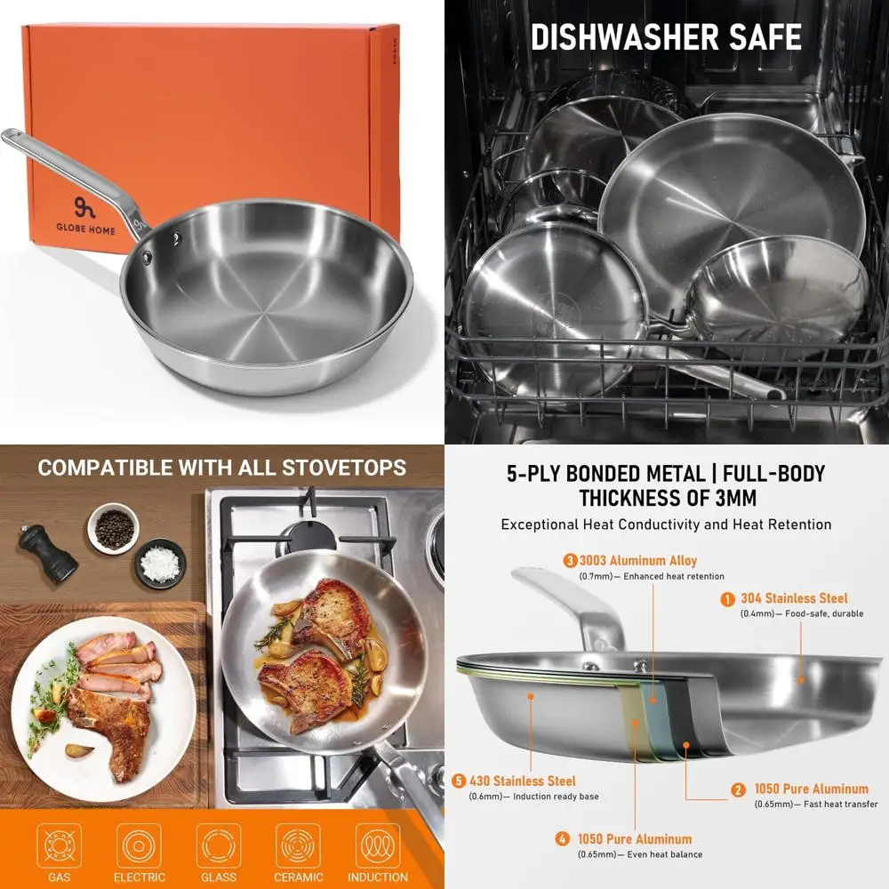 

Stainless Steel 8 Inch Mini Frying Pan - 5-Ply Aluminum Core Skillet, Even Heat Distribution, Durable Cooking Essential for Prof