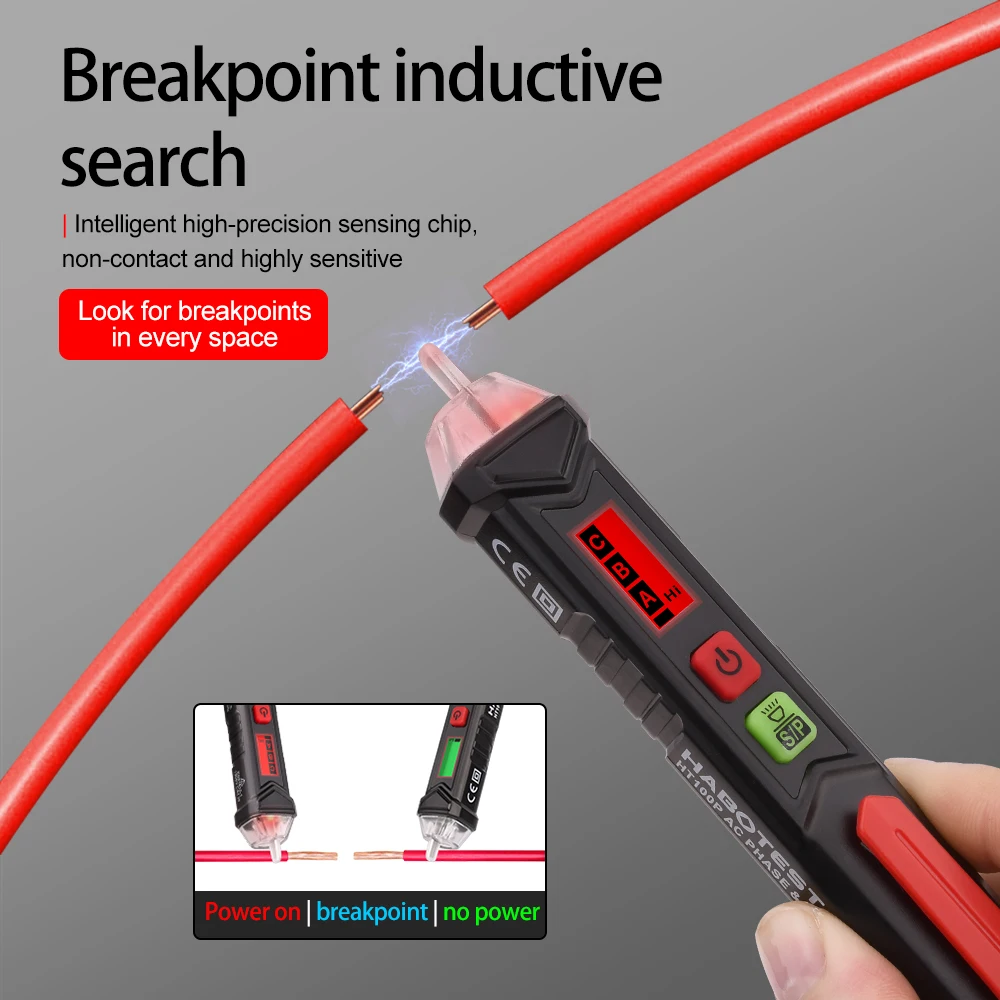 HABOTEST Berührungsloser Spannungsprüfer mit Ton- und Lichtalarm, Dual-Sensitivität, AC12-1000V, Leiter- und Neutralleiter-Detektor, automatische Abschaltung HT90 – Detail 8