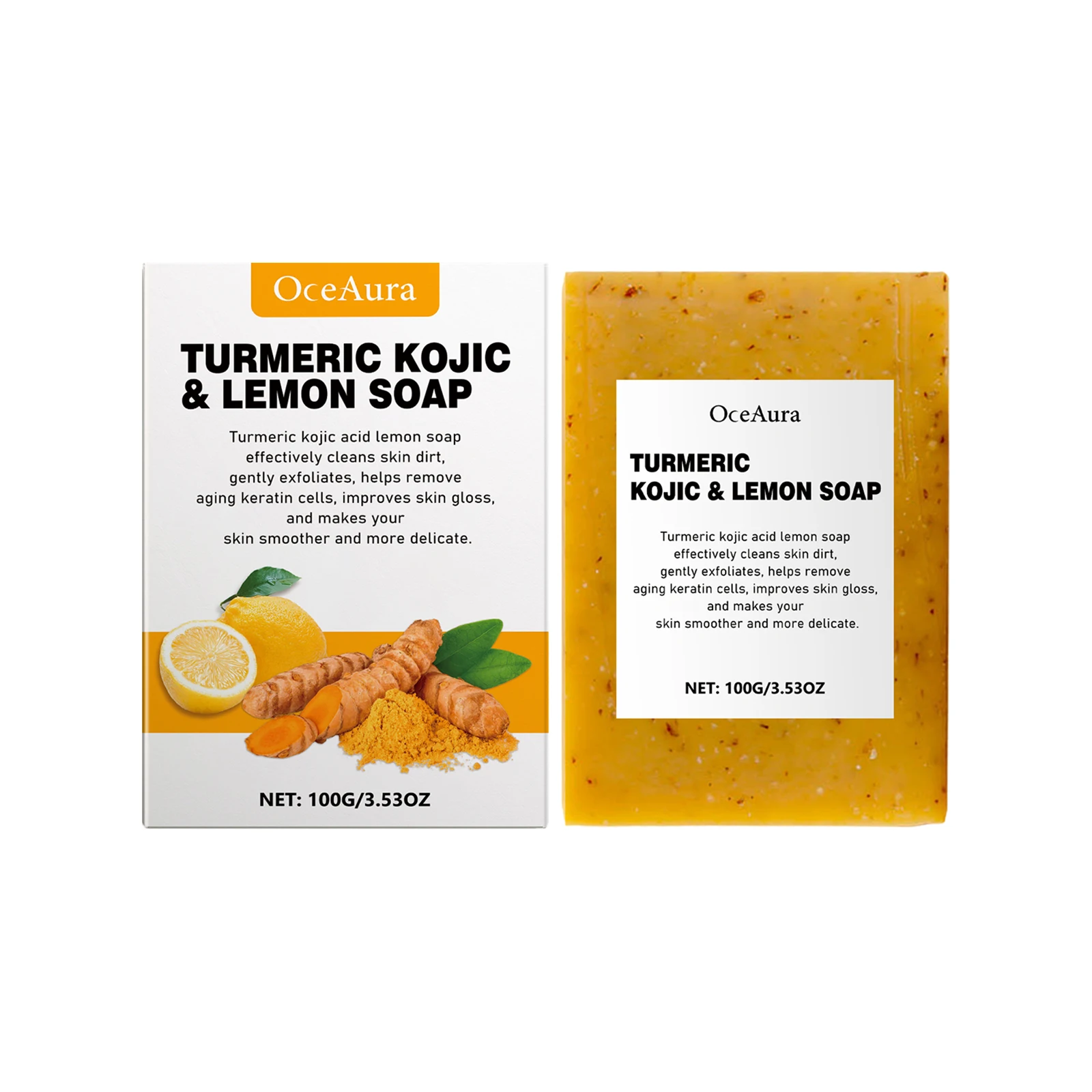 

OceAura Lemon Turmeric Acid Soap Cold Wash Bath Gentle Cleansing Skin Care Facial Body Universal 2pcs
