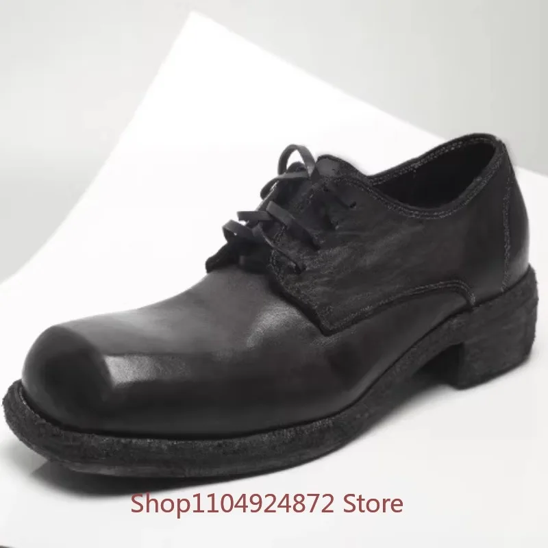 

Designer Luxury Square Toe Leather Shoes Men High-end Washed Horsehide Derby Casual Business Dress Genuine Leather Wedding