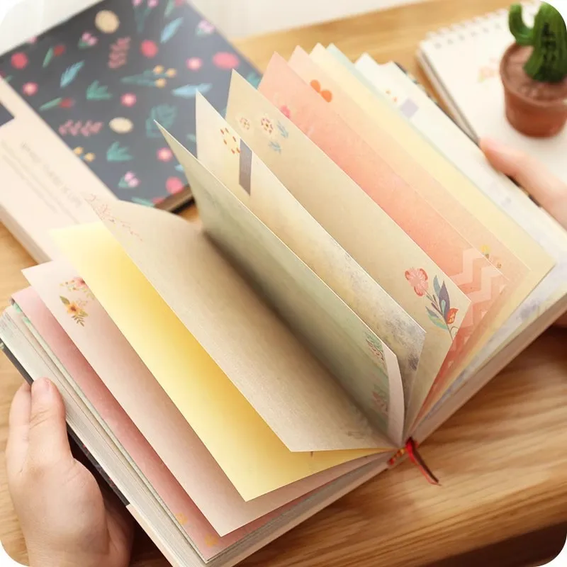 Cuaderno retro con tema de flores, libro de ilustración de página interior a todo color, diario coreano, Bloc de notas grueso de tapa dura