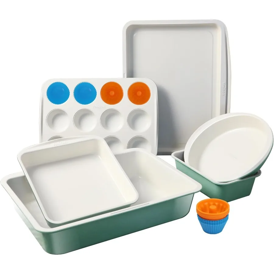 

Ceramic Nonstick Baking Pans Set Non Toxic 30 PCS Stackable Bakeware Sets 550°F Oven Safe Baking Sheet and Pans WarpFree Dishwa