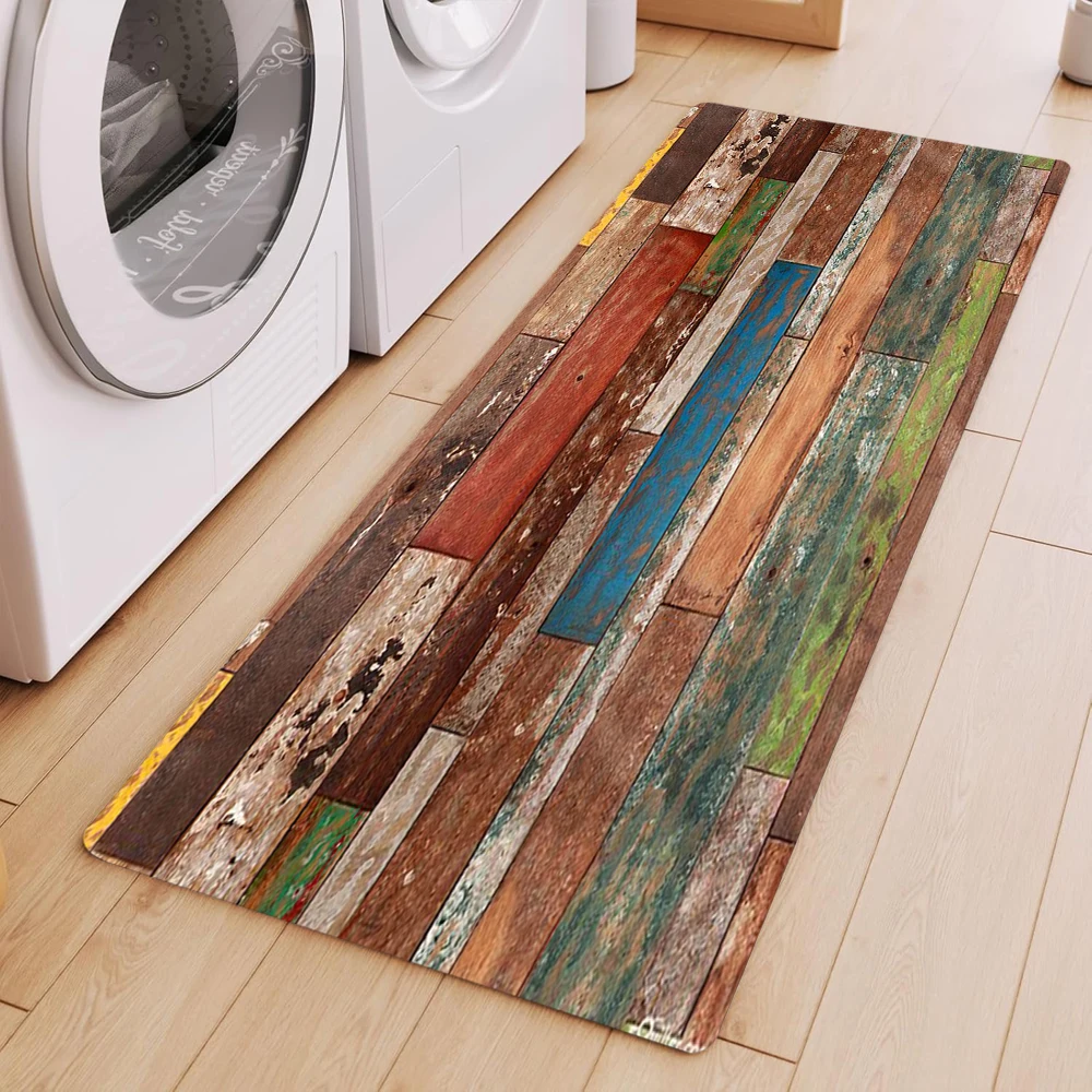 Retro farbiger Holzmaserungsteppich, Wohnzimmer, Schlafzimmer, Teppich, Küchenmatte, Heimteppich, Flurteppich, rutschfeste, ultralange Gangmatte