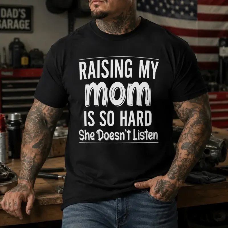 Men's Cotton Casual Sportswear Tops, Funny Family Humor Quote Front Print Breathable Short-Sleeve Menswear Tee, Ideal for Family Events, September Halloween Back-to-School Birthday Gifts