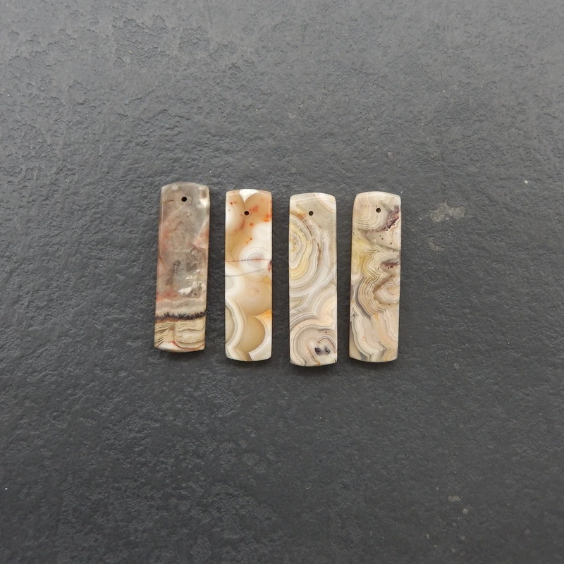 Natural Crazy Lace Agate Rectangular Components, Multi-Toned Banded Gemstone, Handmade Jewelry, Artisanal Crafts, 4Pcs