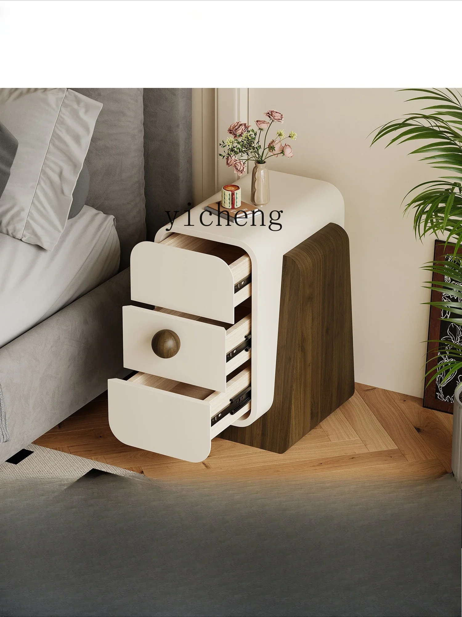 GZ light luxury dining side cabinet medieval black walnut creative bedside table narrow side small design sense