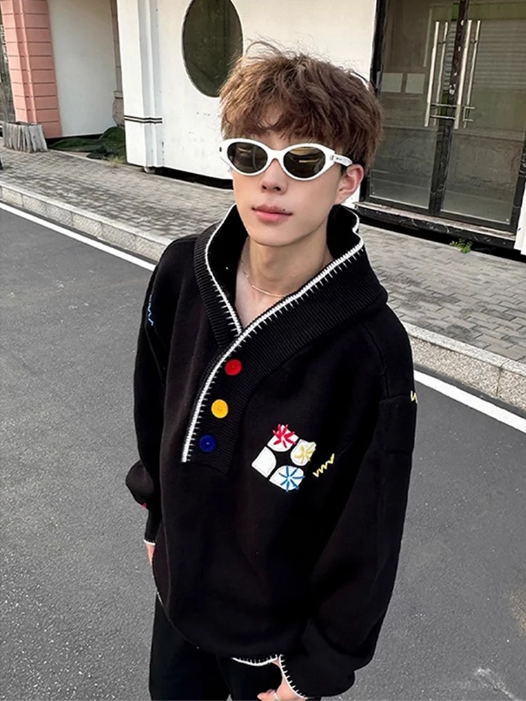 

Мужская толстовка с вышивкой в американском стиле, повседневный свободный крой, вязаный свитер, осенний модный дизайн, расслабленный стиль, удобный свитер