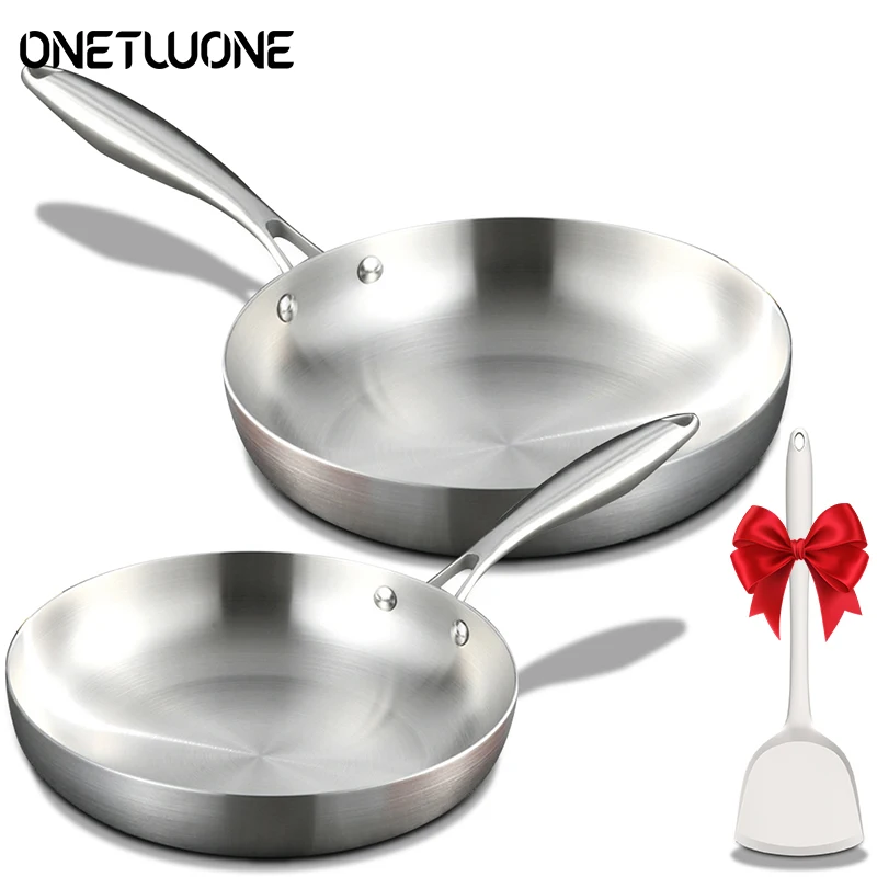 

2/3PCS Frying Pan 304 Stainless Steel Frying Pan Nonstick Wok Uncoated Kitchen Fried Steak Pot Gas Stove Pot Induction General