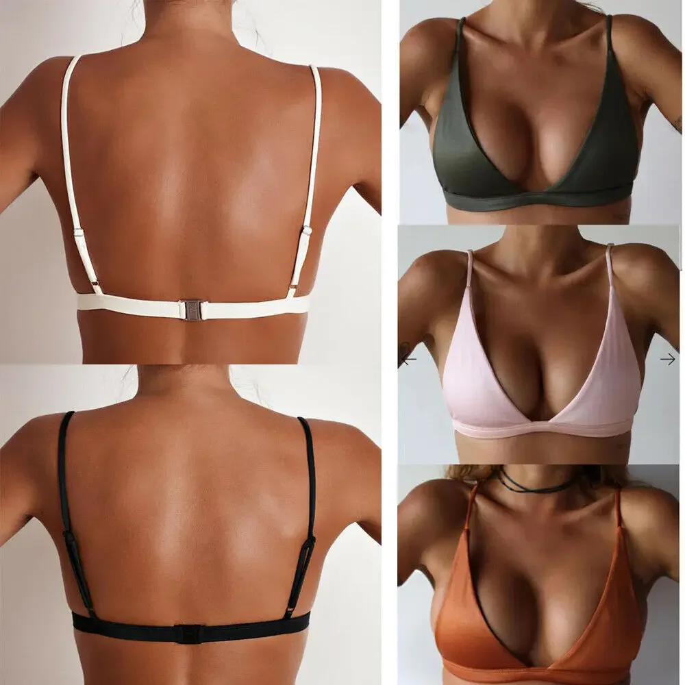 

Sexy Women's Casual Solid Color Basic Halter Swimwear Padded Bra Push Up Bathing Swimsuit Bikini Beach Summer Tops