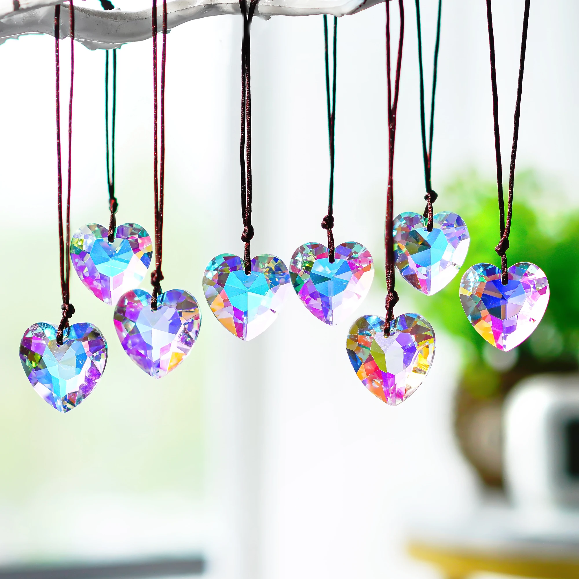 

H&D 12pcs Colorful Crystal Heart Prism Suncatcher, Heart Prism Chandelier Drop Parts Window Sun Catcher Crystals Hanging Pendant