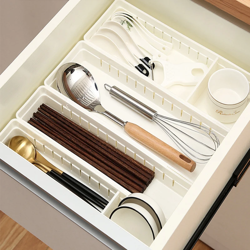 Kitchen cutlery storage boxes plastic CutleryTray Holder with adjustable Divider for Spoons Fork Knives Kitchen Drawer Organizer