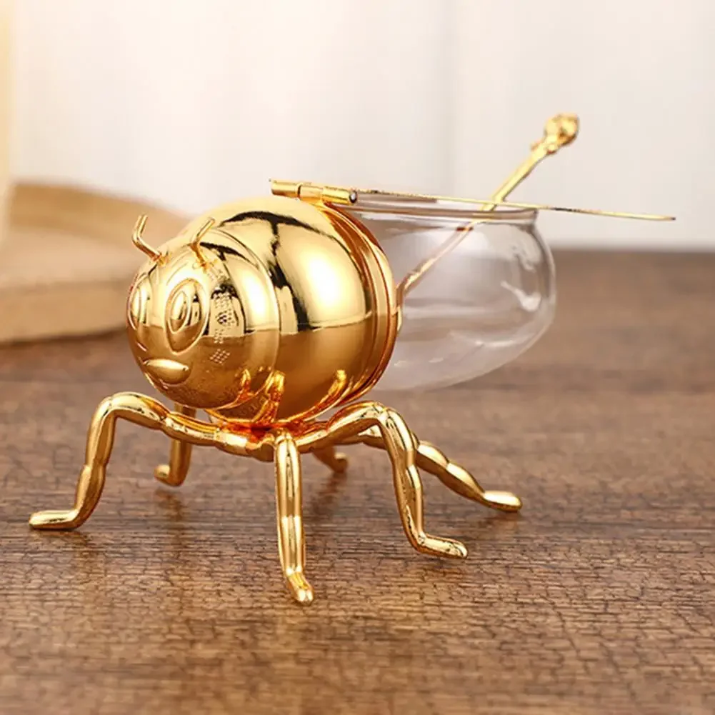 High-quality Luxury Alloy Mini Honey Pot Belly Simulation Bee Shape Seasoning Pot Dining Table Plate Creative Holiday Gift