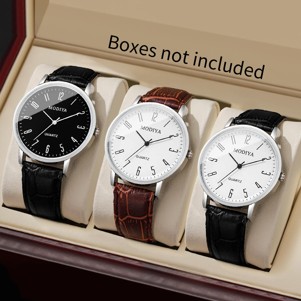 3PCS/Set Fashio Arabic Dial Men Quartz Watch Casual Leather Strap Men Business Wristwatches Reloj Hombre（Without Box）