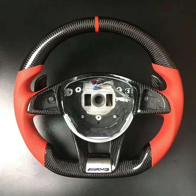 100% Real Carbon Fiber+ Leather Steering Wheel For Mercedes-benz GLC GLE450 C63 C450 E63 W176 W204 W205 W213 A250 AMG Sport etc