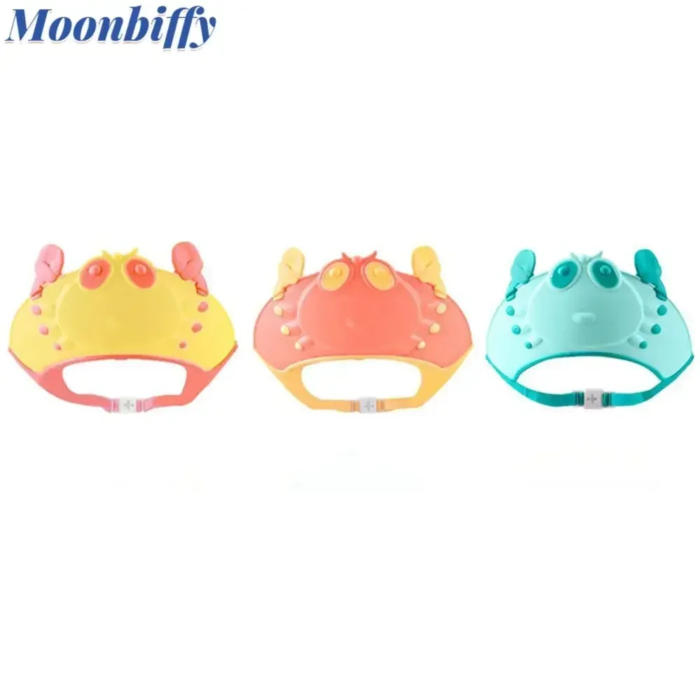 Baby Bath Ear Protection Safe Head Cover Adjustable Baby Shower Cap Cute Crab Shape for Children Wash Hair Shield Shampoo Hats