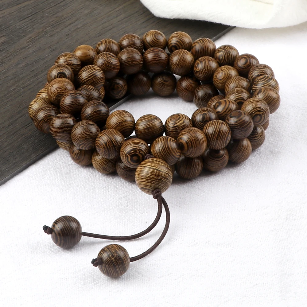 8mm 10mm Natural Wooden 108 Mala Beads Prayer Bracelet For Men Sandalwood Buddhist Buddha Beads Necklace Women Yoga Jewelry Gift