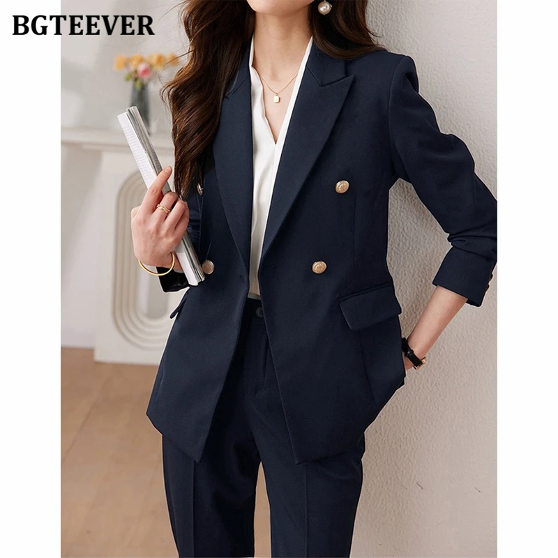 BGTEEVER autunno donna pantalone abiti doppiopetto manica lunga Blazer donna pantaloni a matita donna 2 pezzi Blazer Set