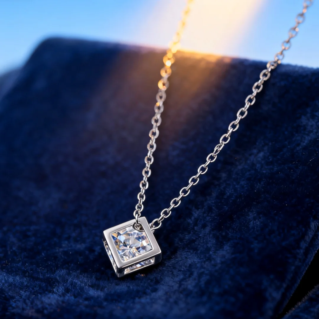 2pcs Set Fashion 925 Sterling Silver Crystal Square Necklace Earring for Women Wedding Party Jewelry Sets Holiday Gifts
