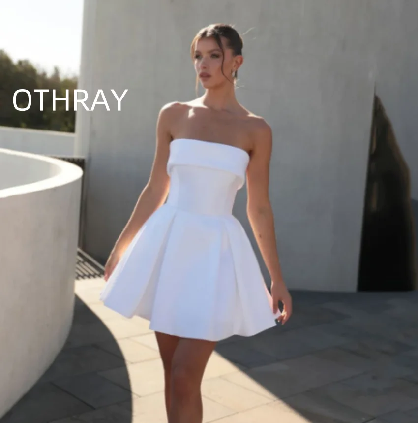 Othray-Robe de mariée courte ligne A, sans bretelles, robe de mariée simple sexy, mini robe blanche, robe de soirée de mariage pour les mariées, 2024