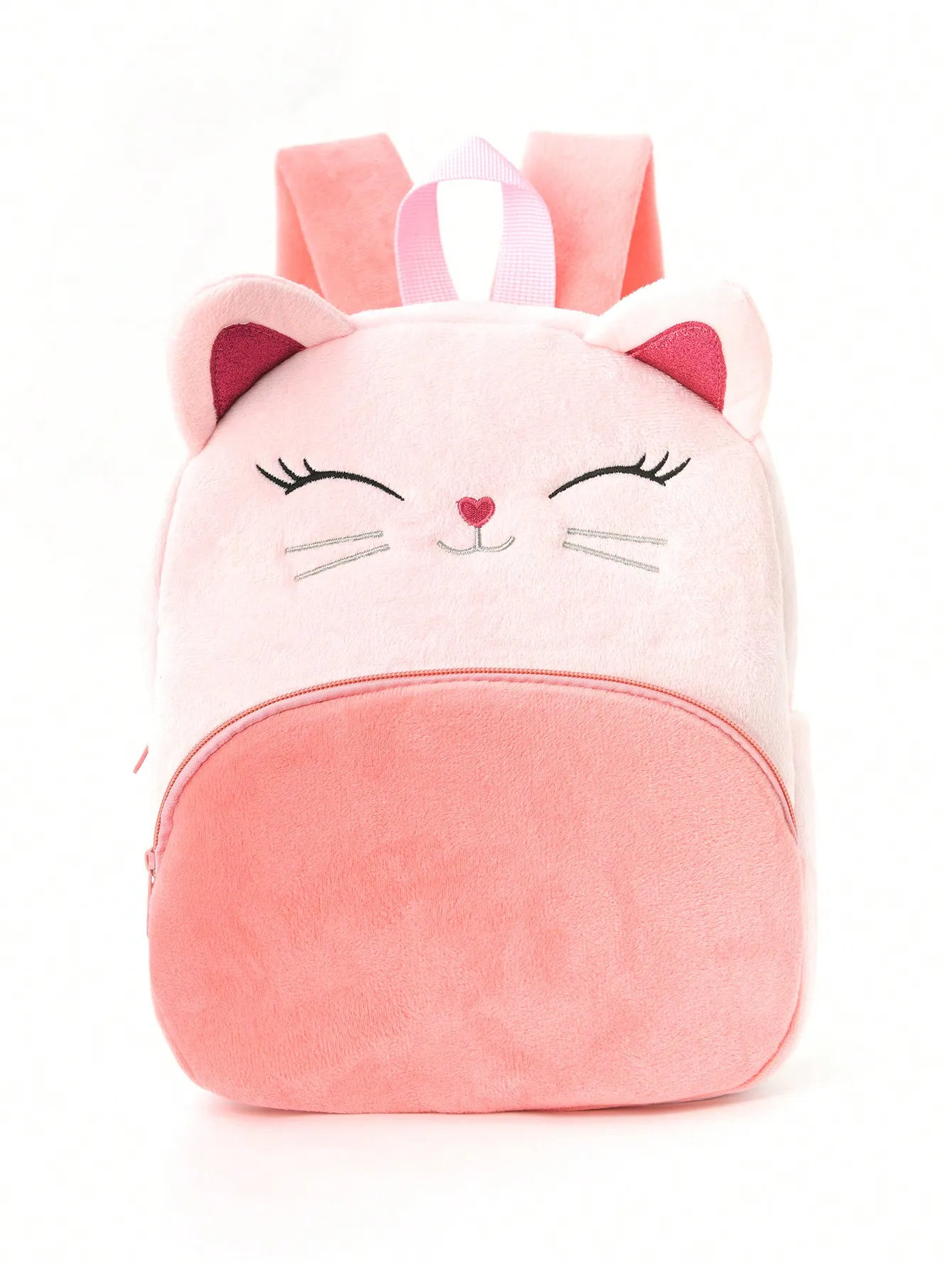 1 Piece Pink Cute Cartoon Embroidered Kitten Plush Large Capacity Children\'S Backpack For Girls And Children, Classic Backpack