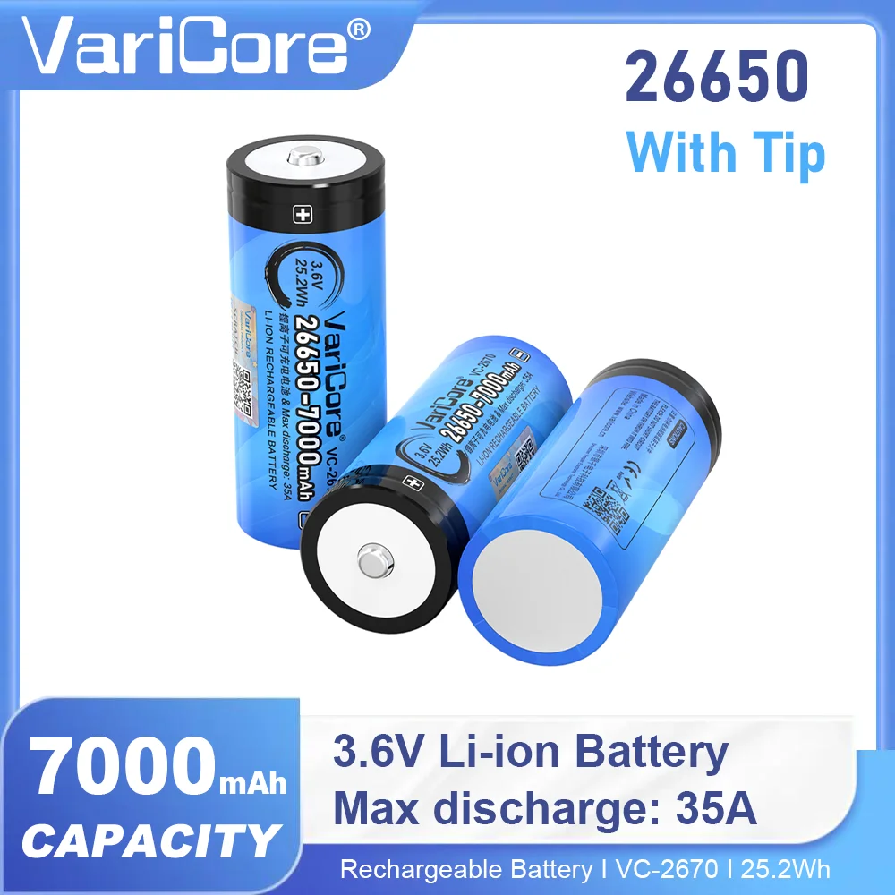 VariCore VC-2670 TIP 35A high discharge Power Rechargeable Lithium Battery 26650A 3.7V 7000mA Large capacity for Power tools