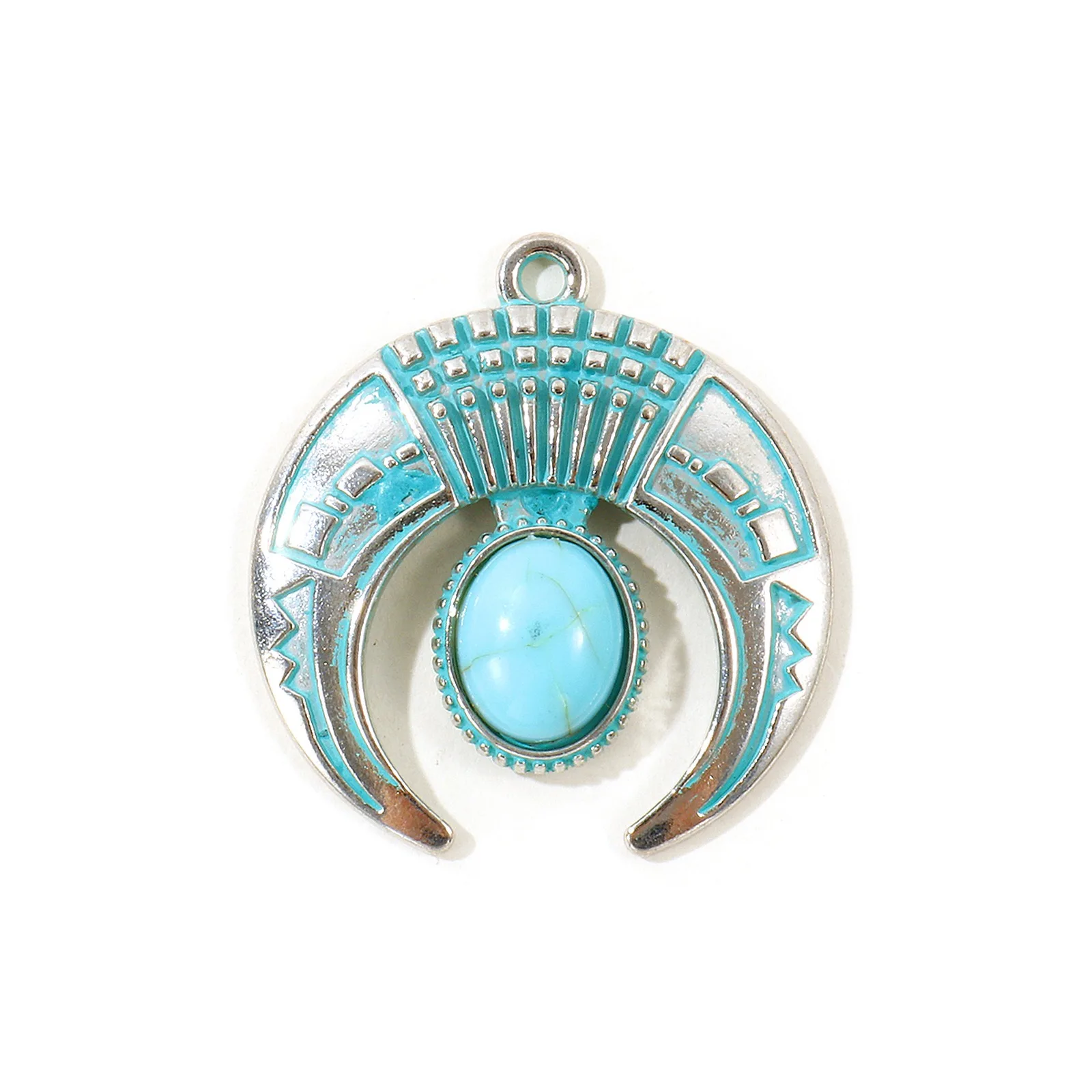 5 Stück Bohemian-Stil Anhänger Geometrisch Antiksilberfarben Grün Blau Patina Imitation Türkis Anhänger DIY Halskette Schmuck – Detail 6