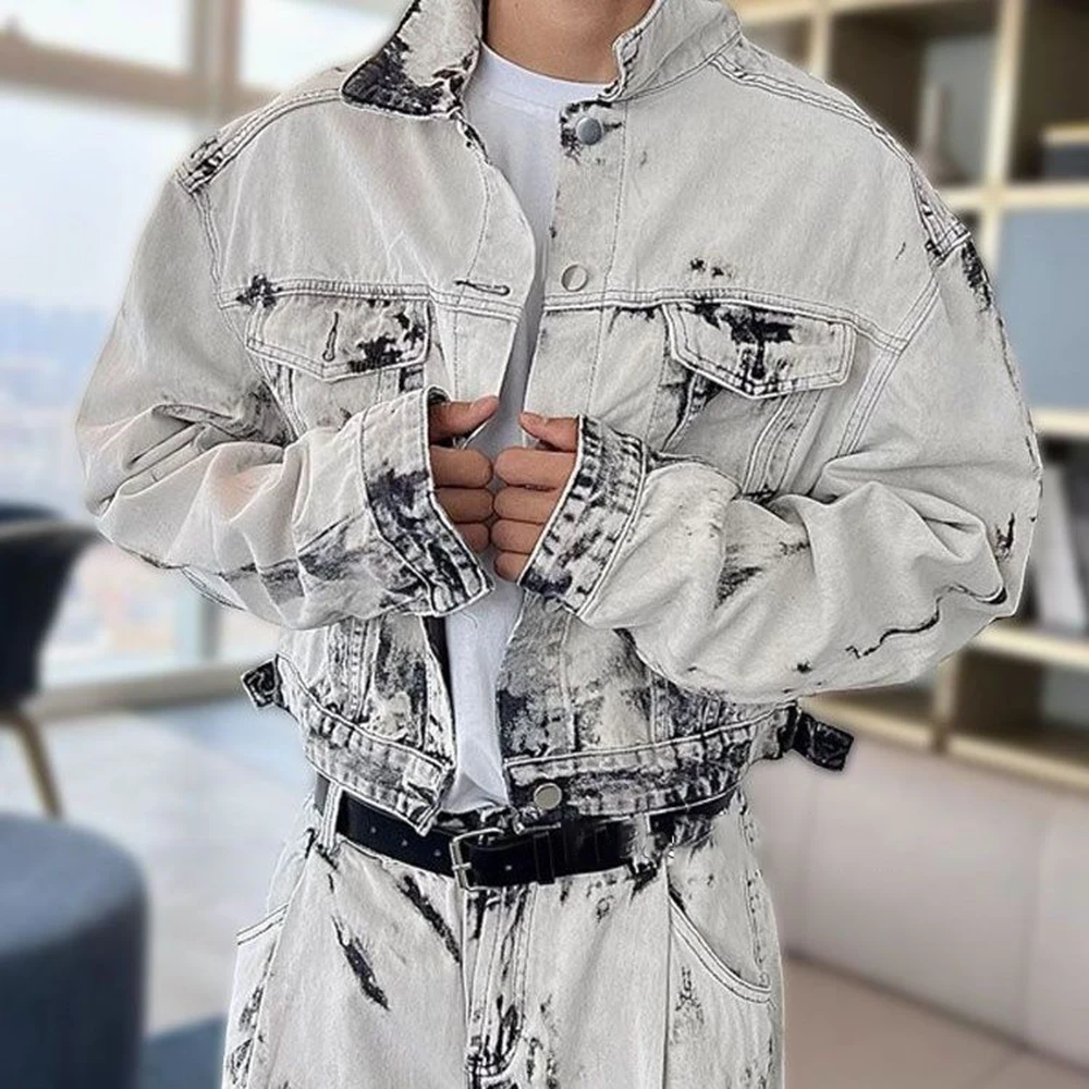 

Mens Denim Sets Y2k Tie-Dye Jacket Trousers Spring Streetwear Fashion Trends Youth Campus Performance Sets Men'S Clothing 2025