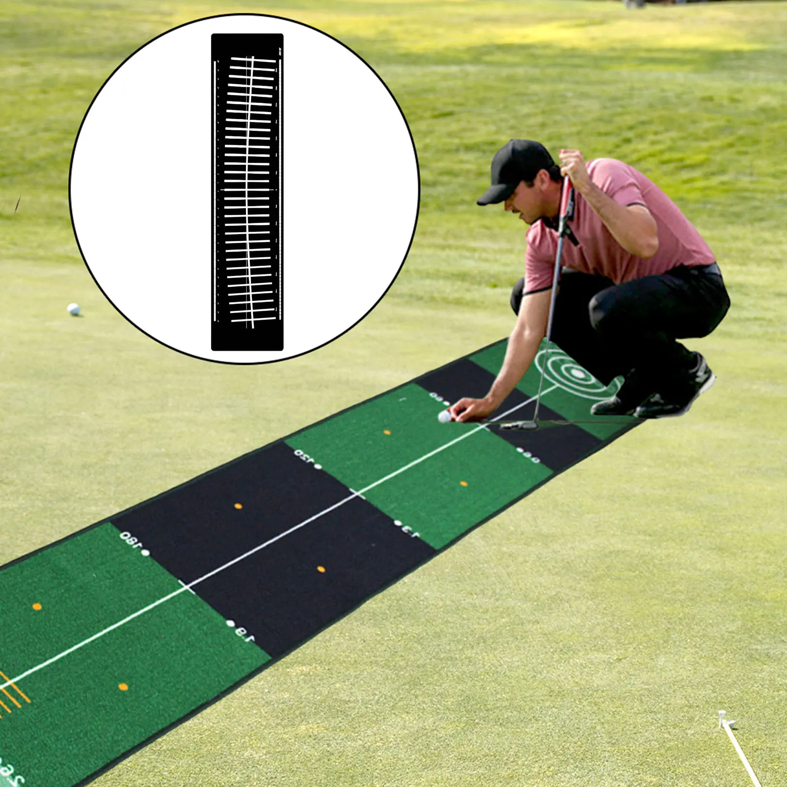 Golf Putting Mat Game Practice Indoor Outdoor Velvet Mat with Alignment Line Aid Training for Golfers Courtyard Golfing