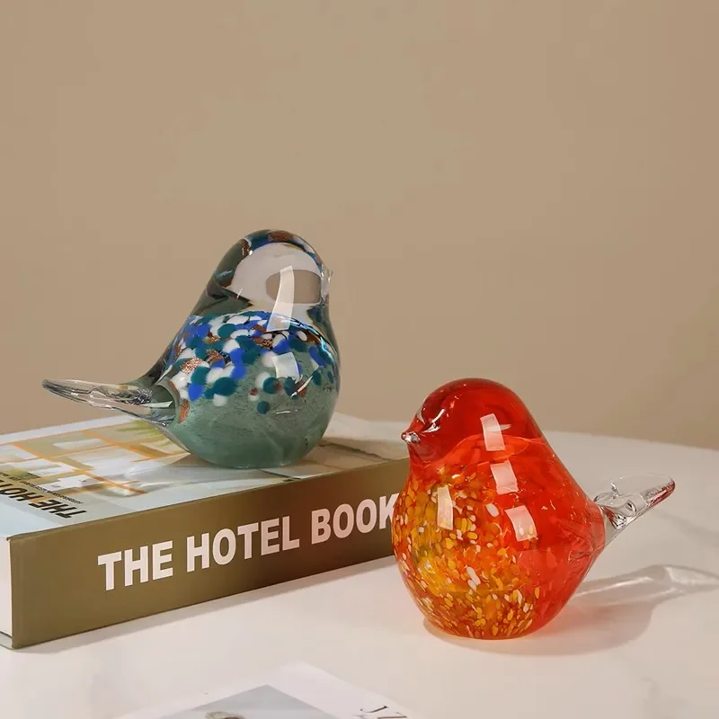 Cute Coloured Glaze Bird Statues Red Yellow Green For Home Tabletop Showcase Display Decoration Handmade Glass Center Pieces