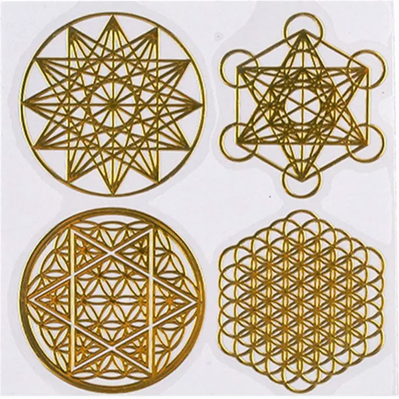 B03C-128Pcs Metal Energy Decor Sticker Flower Of Life Children's Day Gifts 7 Chakra Copper Energy Tower Orgonite Stickers