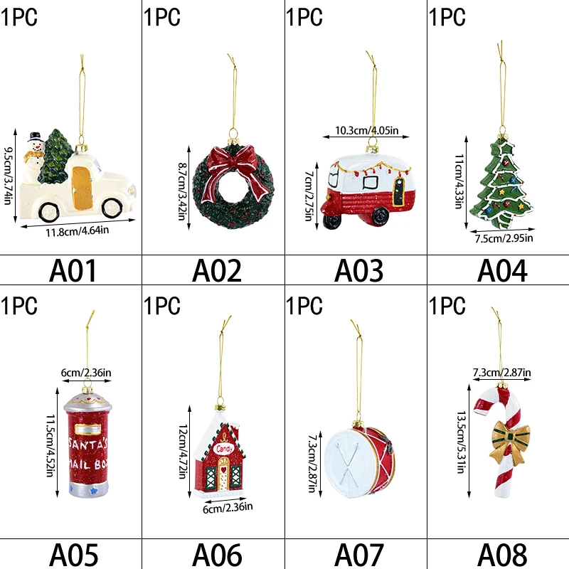 Christmas Craft Hanging Pendants House Postbox Drum Cartoon Car Van Crutch Xmas Tree Wreath Drop Ornaments Party Gifts Supplies