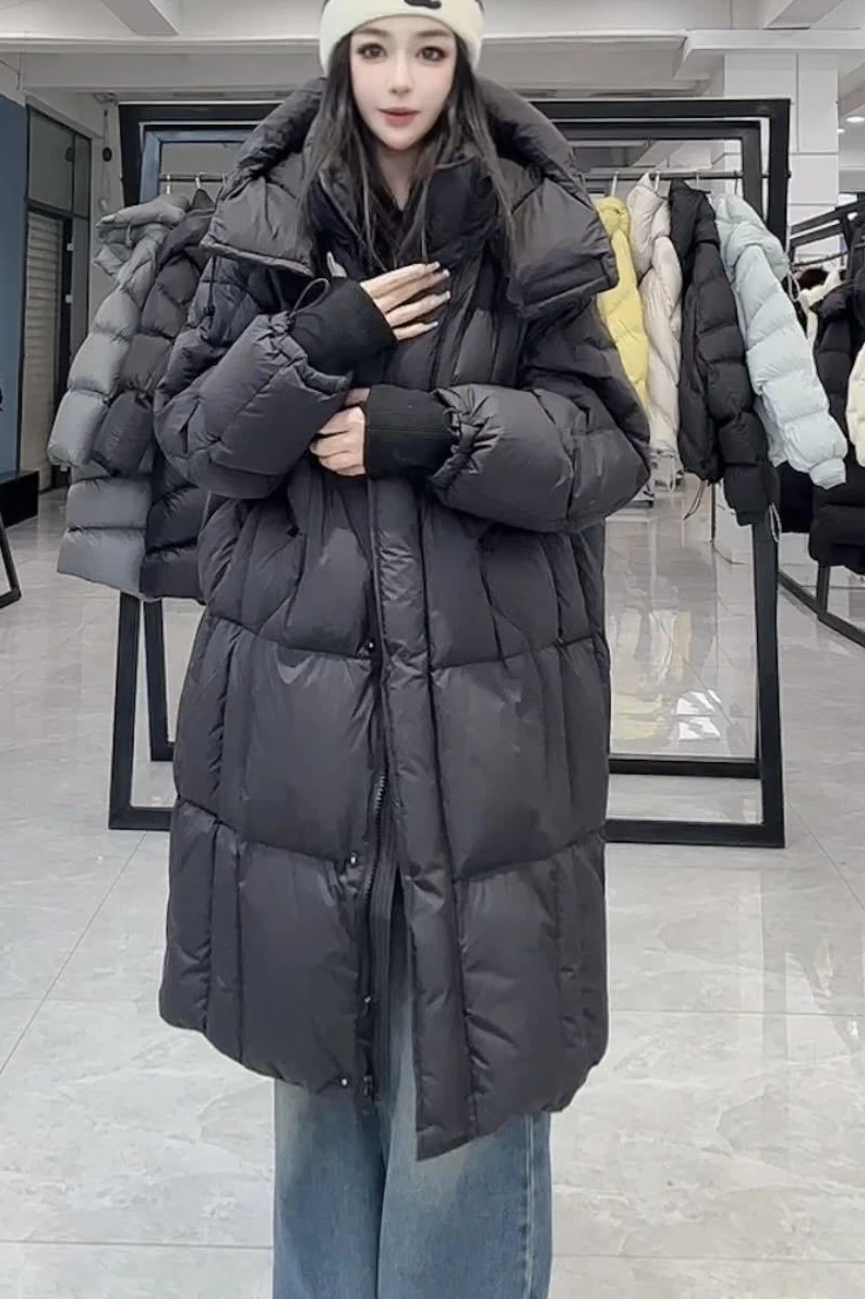 

2026 European Winter Women's Down Jacket Commuter Splicing Knitted Windproof Hooded White Duck Down Jacket