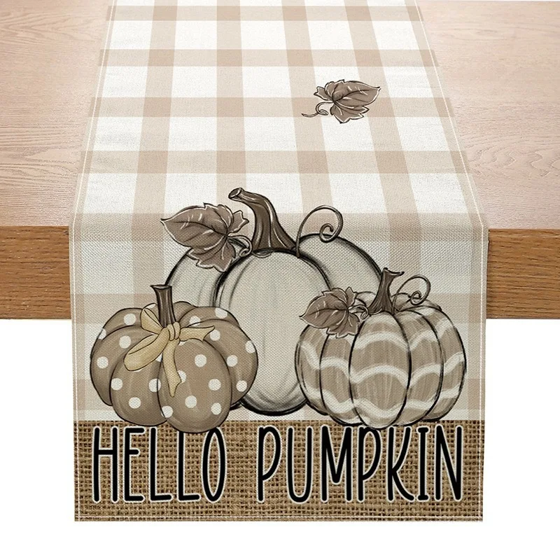 2pcs Neutral Pumpkin Buffalo Plaid Table Runner Heat Resistant Non Slip Fall Thanksgiving Harvest Dining Table Home Decor