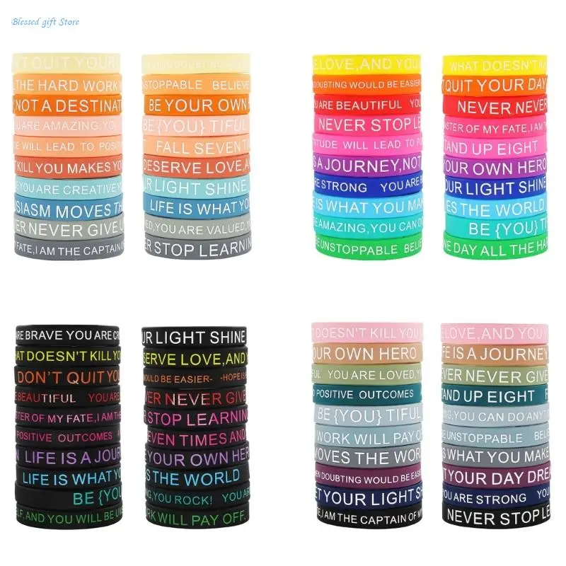 Set of 20 Inspirational Silicones Motivation Wristbands for Kids and Adults