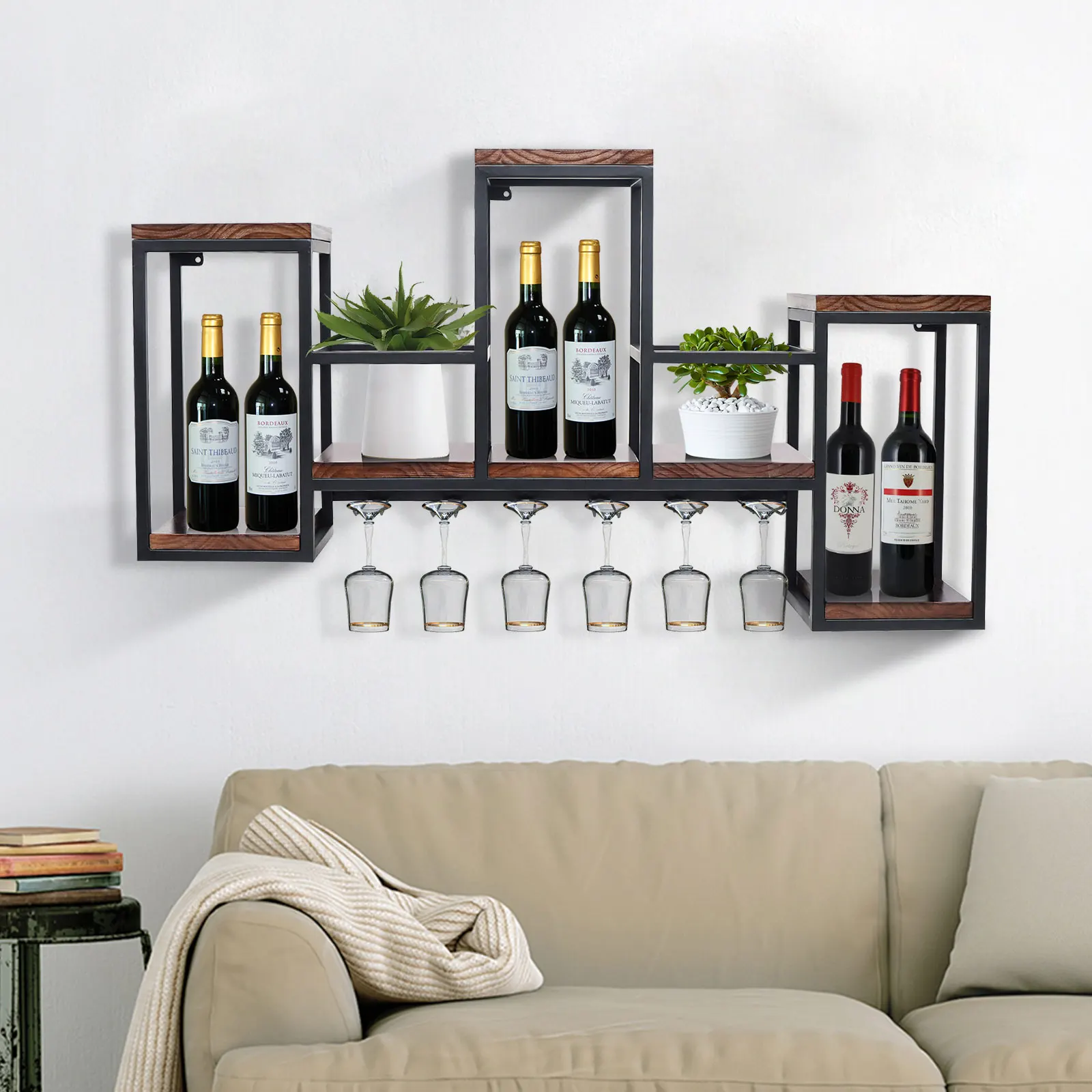 Metal Wine Bottle Holder Wall Mounted Metal Bar Wine Rack Restaurant Bottle Storage Display Holder Shelf