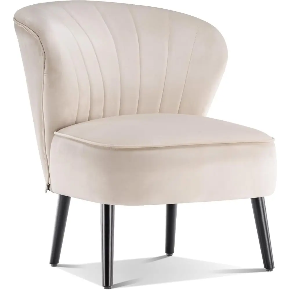 

Cream White Velvet Upholstered Accent Chair for Living Room or Bedroom