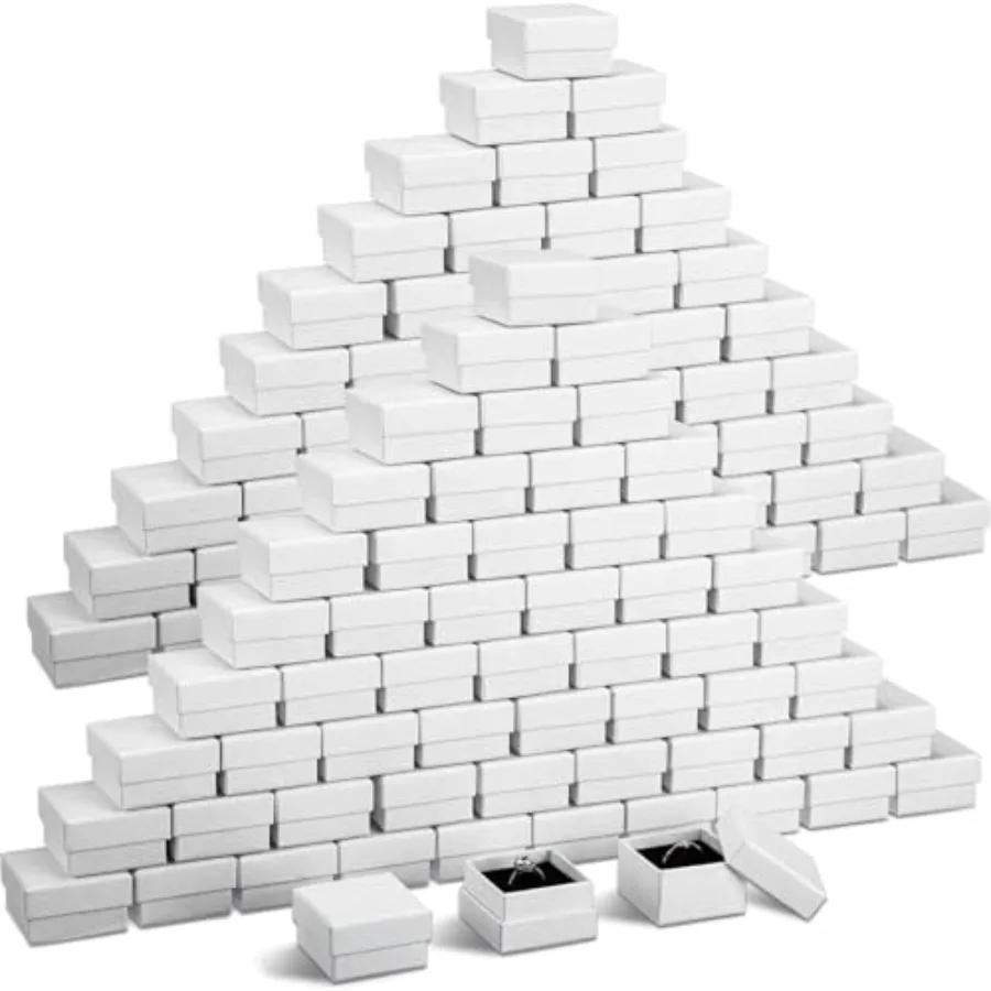 

200 Pcs Jewelry Gift Boxes Bulk Cardboard Ring Earring Box Kraft Square Gift Box with Foam Insert for Packaging White Color2 x
