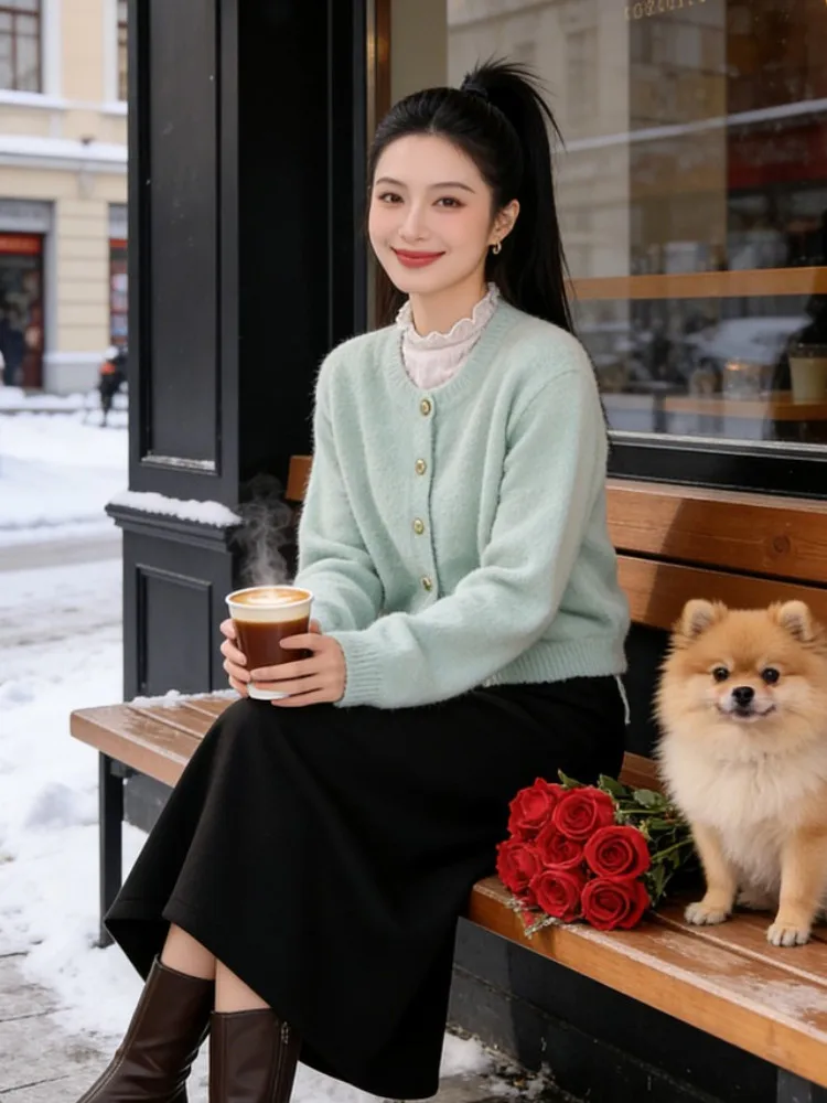 

een Knitted Open Cardigan Women's Faionable Versatile Casual Top New Arrival Autumn Winter High End Feeling Ladies Wear