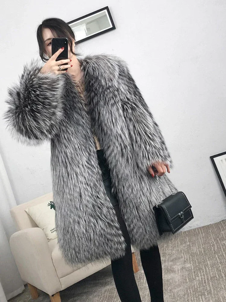 Femmes chaud fausse fourrure de renard manteau automne hiver loisirs longue veste coupe-vent épais moelleux luxe Bontjas chaud Parkas vêtements d'extérieur