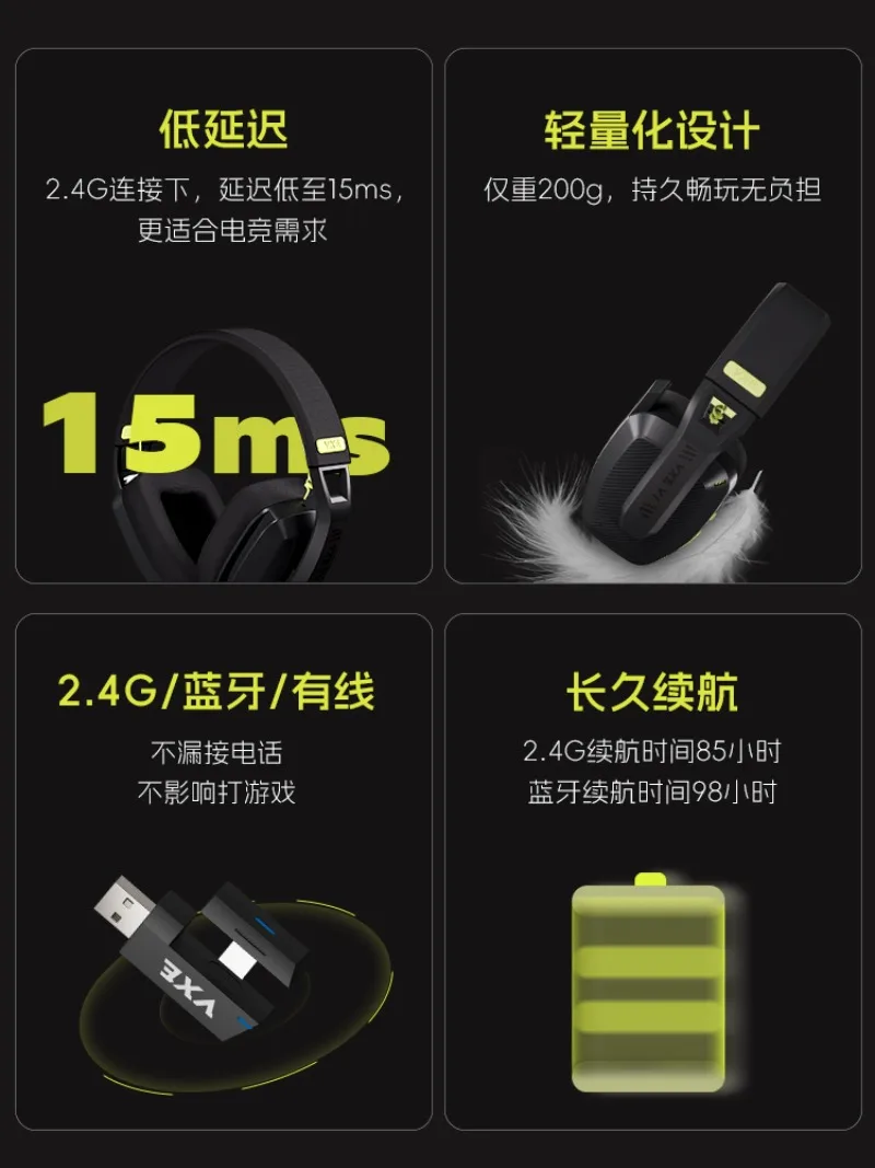 VGN VXE Siren V1 سماعة ألعاب بلوتوث ثلاثي الوضع خفيف الوزن بيئة العمل الكمون المنخفض سماعات الألعاب الموسيقى ملحقات الألعاب