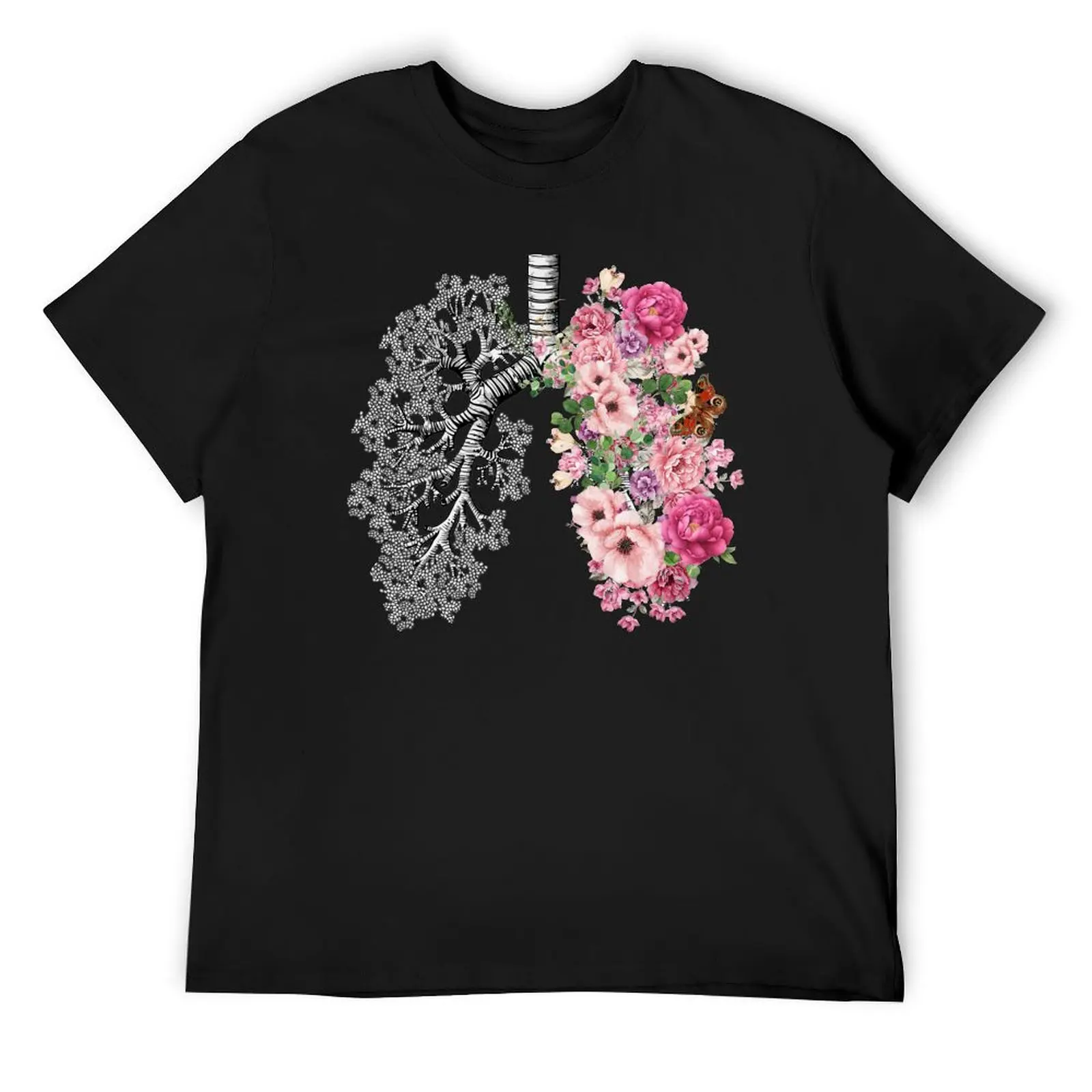 

lungs cancer awareness, bloom pink roses, anatomy, watercolor T-Shirt quick drying anime figures street wear vintage t shirt men