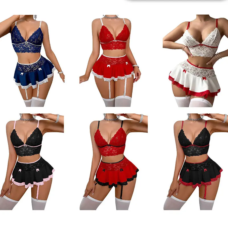 Transparent Lace Lingerie Everyday Underwear Patchwork Matching Sexy Outfits For Woman Cosplay Costume Erotic Set